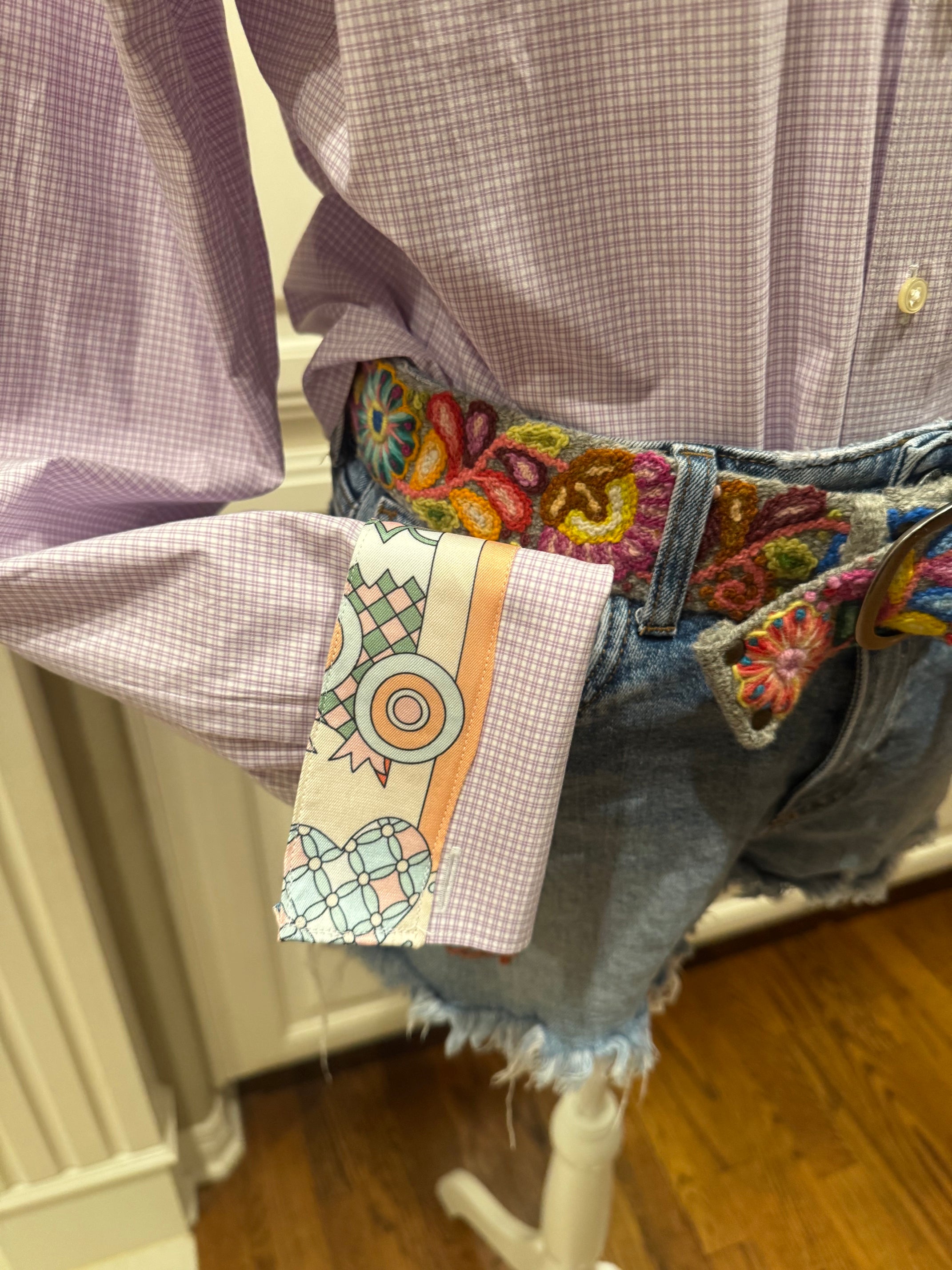 Reworked Vintage men's Thomas Pink Ruffle Collar Shirt-S/M