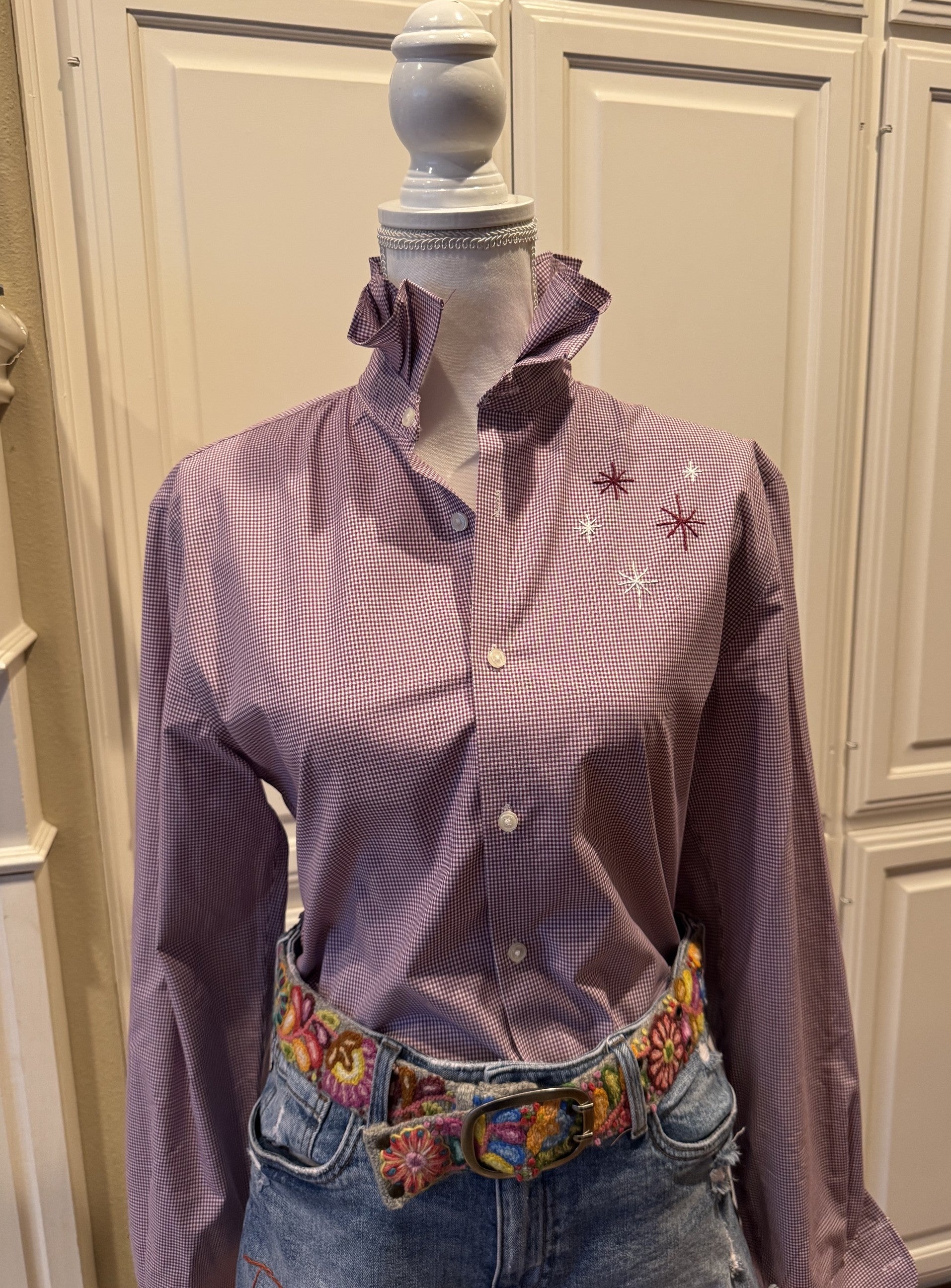 Reworked Vintage Men's Tommy Hilfger Ruffle Collar Shirt- S/M