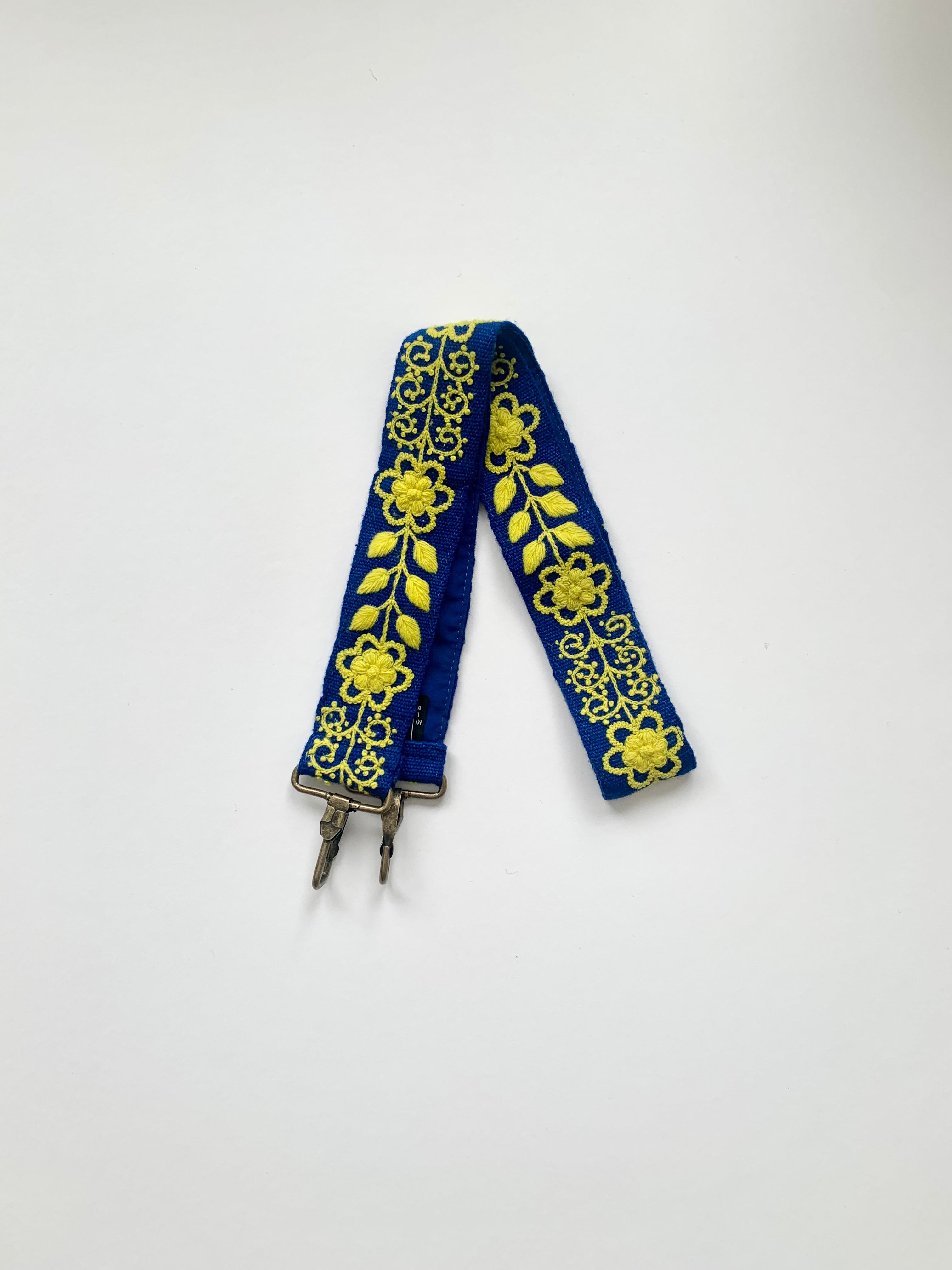 Meredith Large Purse Strap blue and yellow featuring a floral design