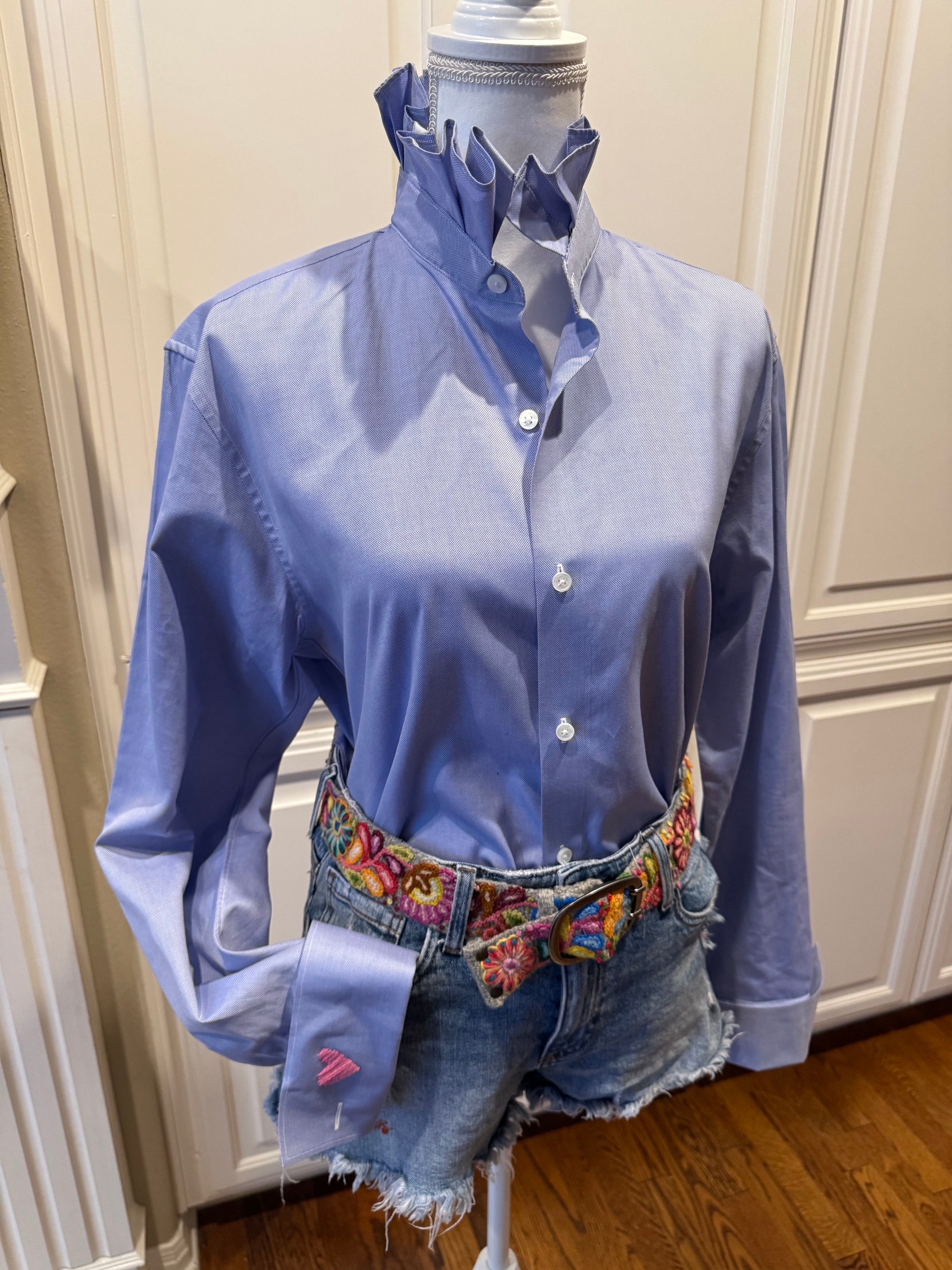 Reworked Vintage Men's Bonobos Ruffle Collar Shirt- M/L
