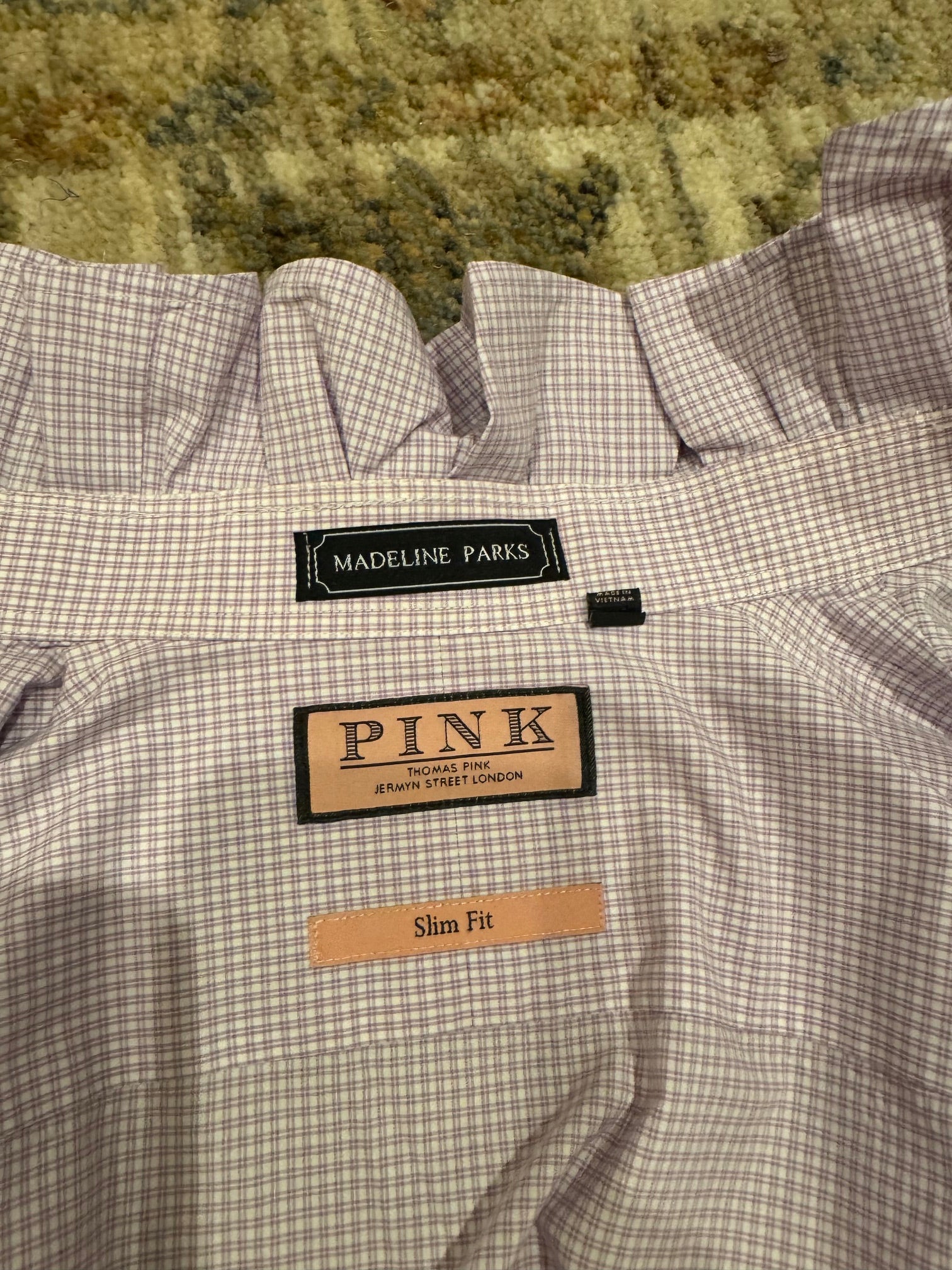 Reworked Vintage men's Thomas Pink Ruffle Collar Shirt-S/M