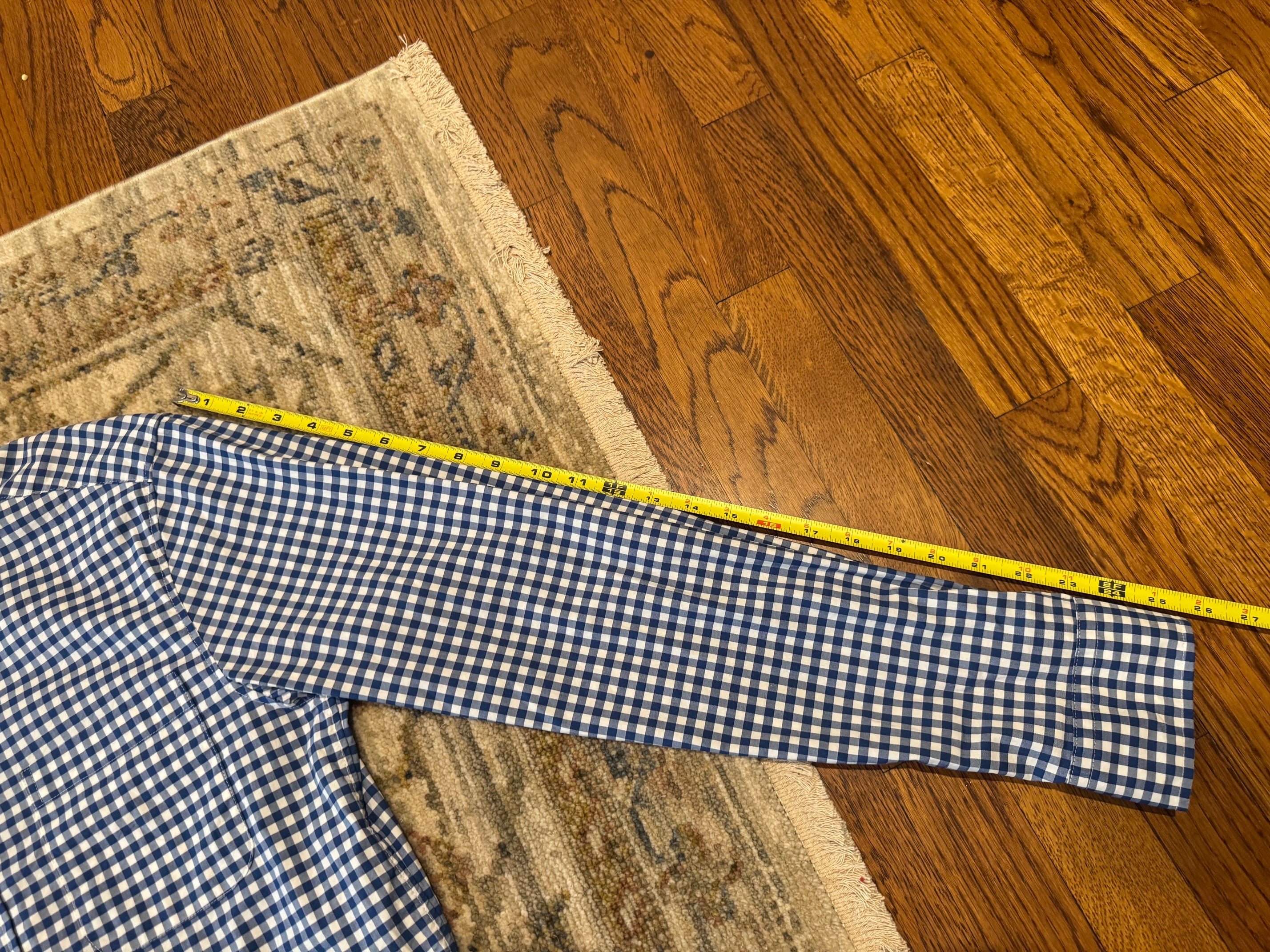 Reworked Vintage Men's Vineyard Vines Blue and White Checked Ruffle Collar Shirt- M