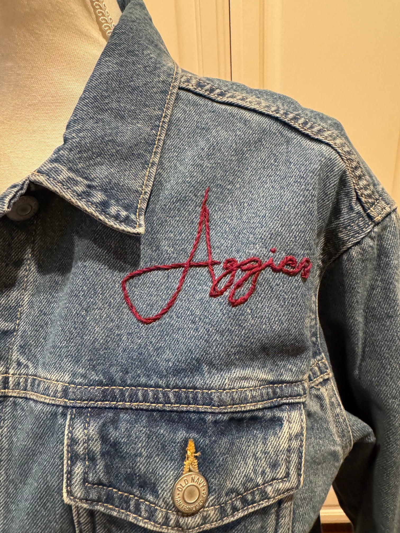 Maroon and White Hand Embroidered Jacket- Medium