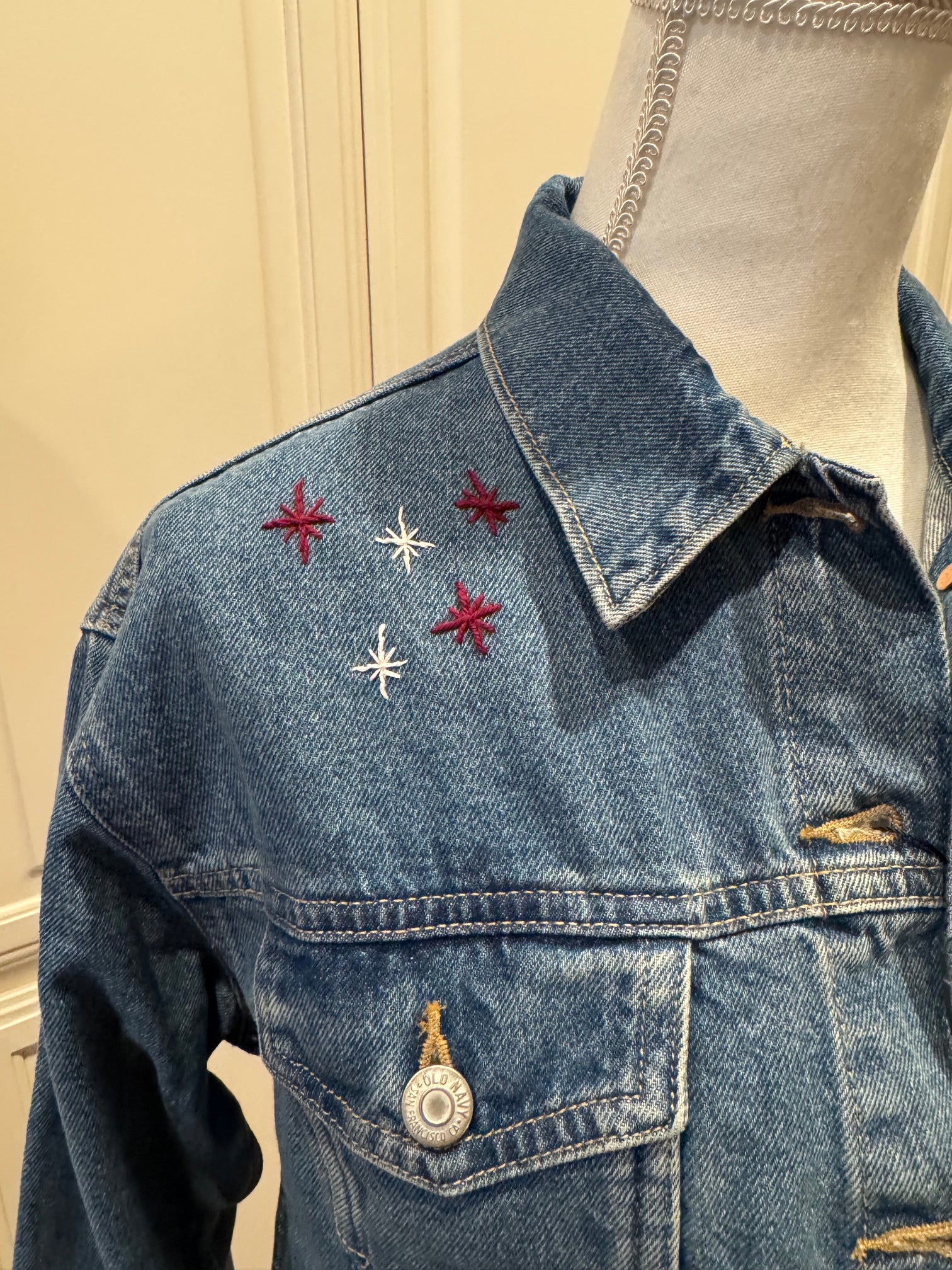 Maroon and White Hand Embroidered Jacket- Medium