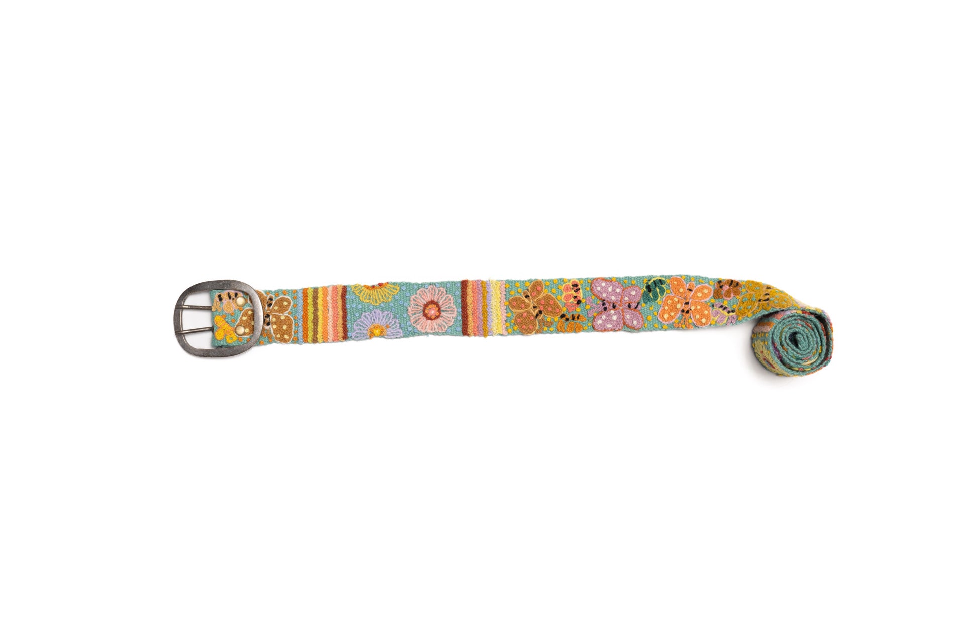 Fair Trade handmade embroidered belt  in colorful floral butterfly design