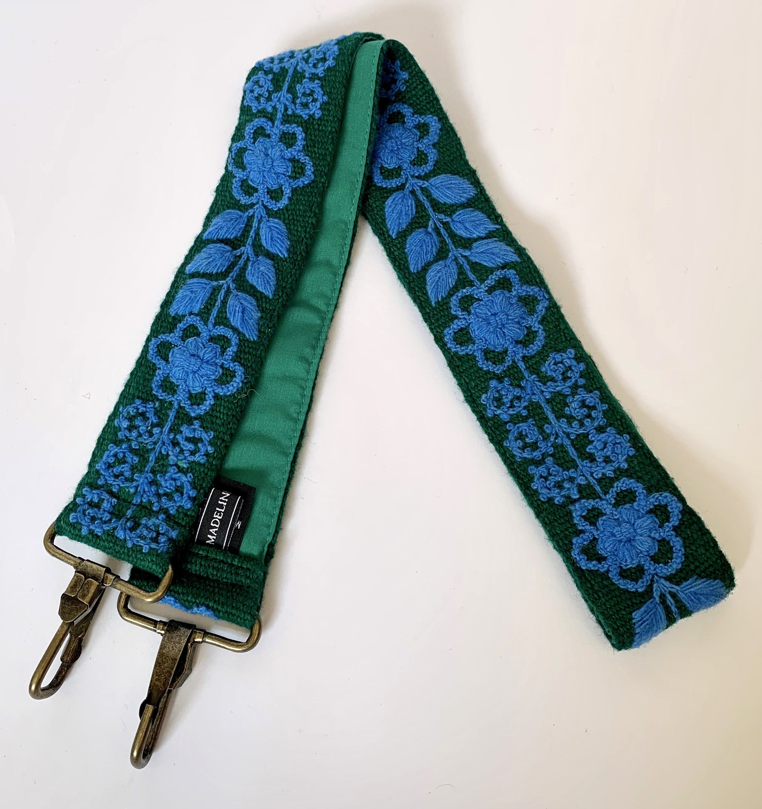 Green and blue strap with blue flowers 