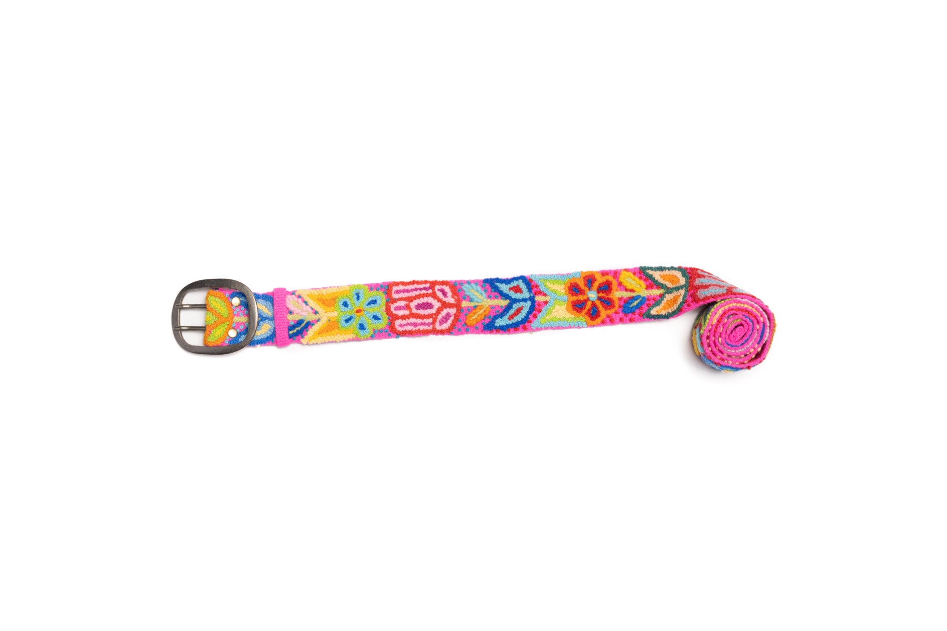Hot Pink Embroidered Belt with Colorful Floral Pattern