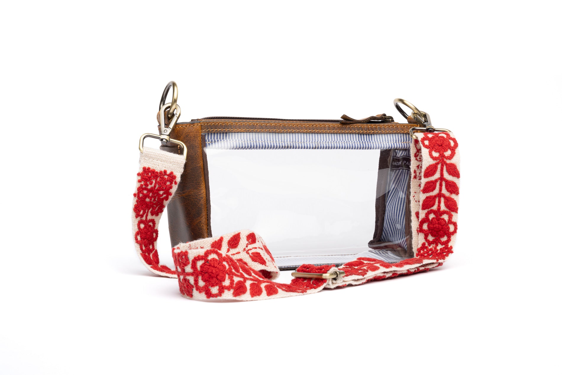 Leather Clear Purse with Fair Trade embroidered purse strap for clear bag venues.
