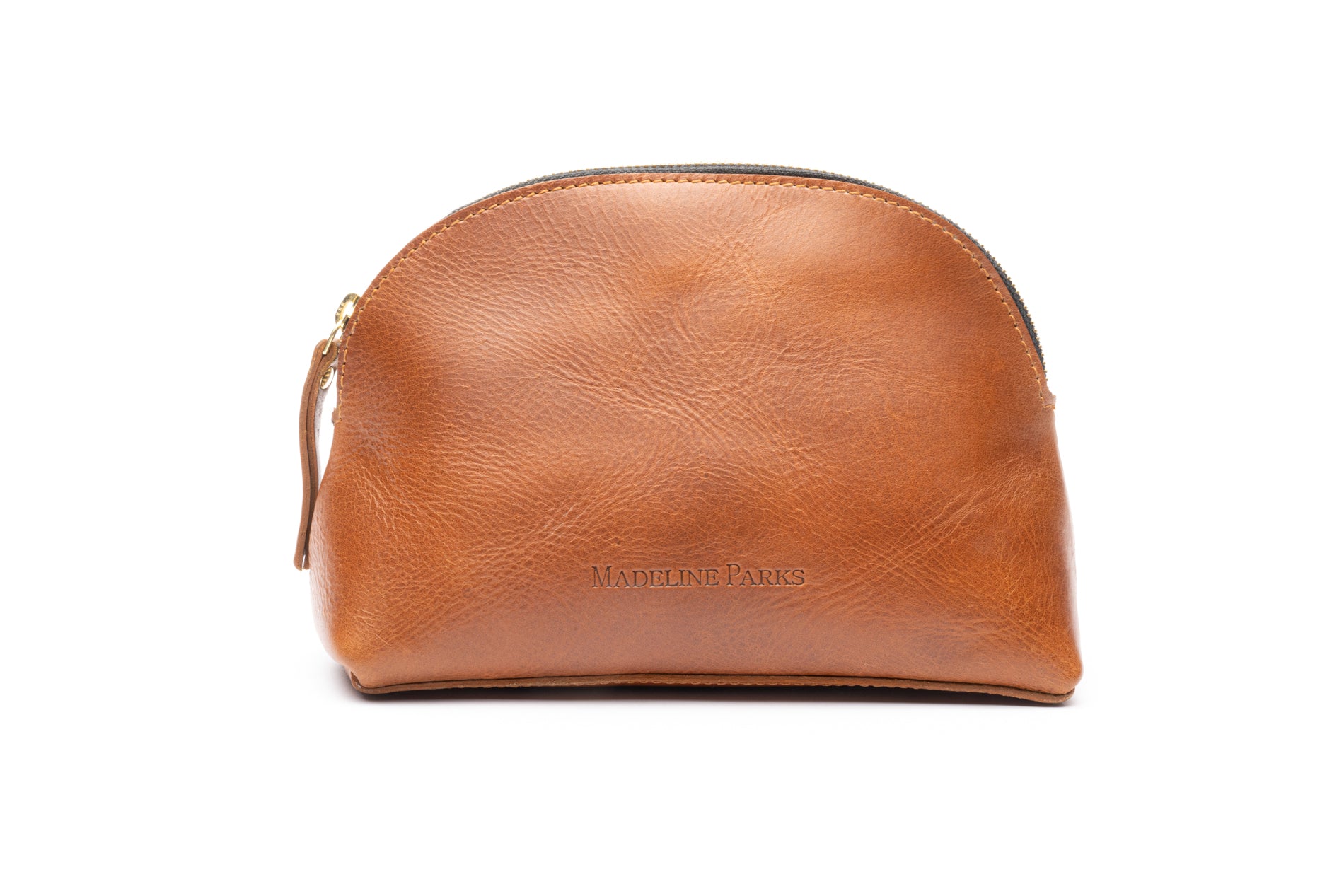 Stylish fashionable brown leather makeup case that is fair trade ethically produced